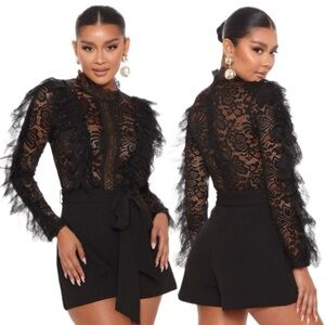 FASHION NOVA black lace romper jumpsuit XL